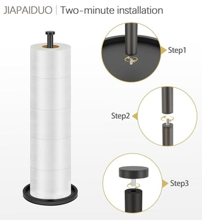 Toilet Paper Holder Stand with Reserve Function, Black Toilet Roll Holder Free Standing, Toilets Paper Storage Stand for 5 Rolls of Toilets Papers，Modern Design - color: Black