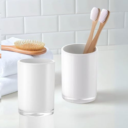Premium White Bathroom Tumbler, Toothbrush Cup, Reusable Bathroom Cup, Toothbrush Holder for Bathroom Vanity Countertops, 2 Pack