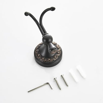 Antique Bronze Brass Bath Towel Hooks, Wall Mounted Bathroom Hardware Accessories,Pattern Carving Design - color: Robe Hook