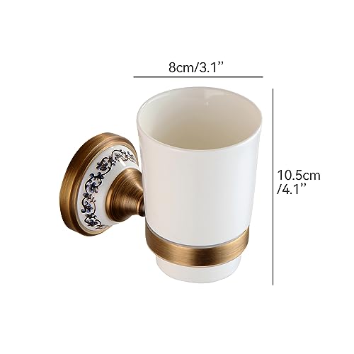 Antique Bronze Brass Toothbrush Holder Cup Holder with White Ceramic Tumbler, Wall Mounted Bathroom Hardware Accessories,Porcelain Design - color: Toothbrush Holder