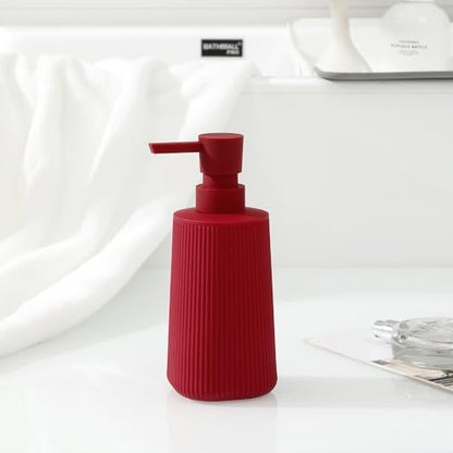 YAUKPH Small Soap Dispenser for Bathroom and Kitchen Matte Red | Modern Farmhouse Striped Style Plastic Hand Soap Dish Soap Dispenser with Pump - color: Red