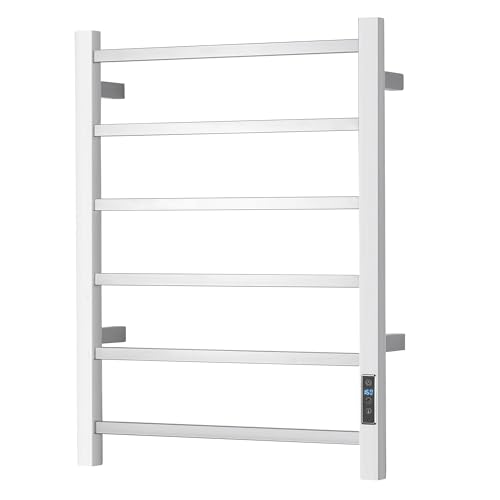 Electric Heated Towel Warmer - Wall Mounted Bathroom Towel Rack, Plug-in Design & Stainless Steel Brushed with Timer & Temperature Control 6 Bar - color: Square Brushed With Timer, size: 6 Bar