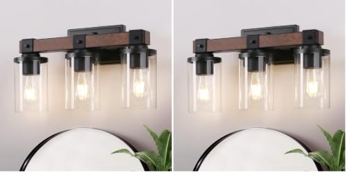 EDISHINE Farmhouse Vanity Lights for Bathroom, 3-Light Bathroom Vanity Lights Over Mirror, Wall Sconce with Clear Glass Shades for Vanity Table, Living Room(E26 Base) (Pack of 2) - size: 3-Light with Clear Glass Shade (Pack of 2)