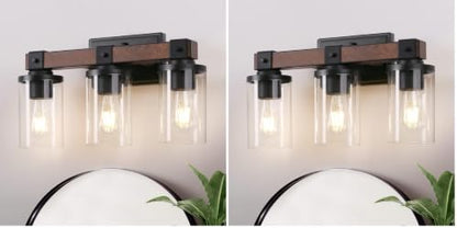EDISHINE Farmhouse Vanity Lights for Bathroom, 3-Light Bathroom Vanity Lights Over Mirror, Wall Sconce with Clear Glass Shades for Vanity Table, Living Room(E26 Base) (Pack of 2) - size: 3-Light with Clear Glass Shade (Pack of 2)