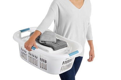 Rubbermaid Large Hip-Hugger Laundry Basket/Hamper, 1.5-Bushel, White, Stackable Storage Bin/Organizer for Bathroom/Bedroom/Dorm/Home - size: 1.5 Bushel, style: Large Hip Hug Basket