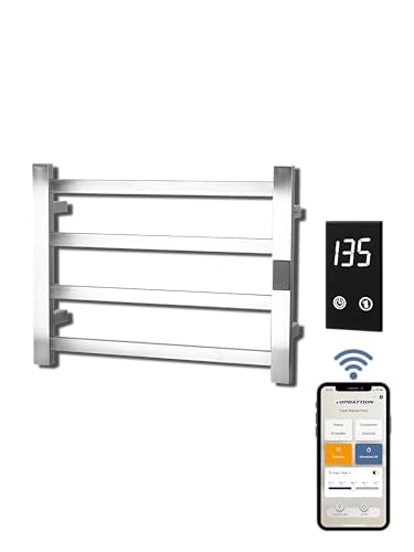 Smart Wireless Electric Towel Warmer | Blade Thin 4 Bar Design | Hardwired & Plug-in | Alexa & Google Home Compatible | Brushed Finish - color: Brushed, size: 4-Bar Wifi