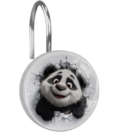Crystal Glass Shower Curtain Hooks Set of 12, Rustproof Shower Curtain Rings for Bathroom, Funny Panda Decorative Shower Curtain Hangers for Shower Curtain Rod, Bedroom - color: Funny Panda