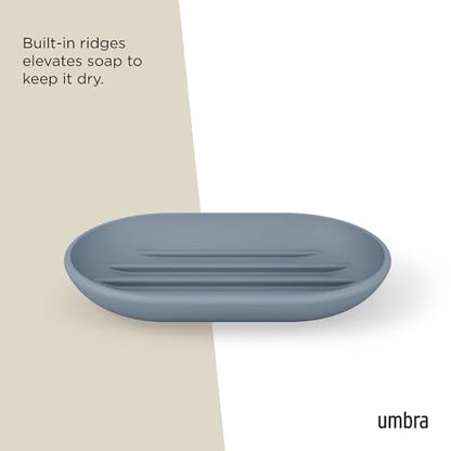 Umbra Touch Soap Dish, Plastic Soap Holder with Drainage, Slate Blue | Rounded edges, raised ridges for drying, easy to clean, bathroom sink or counter - color: Slate Blue