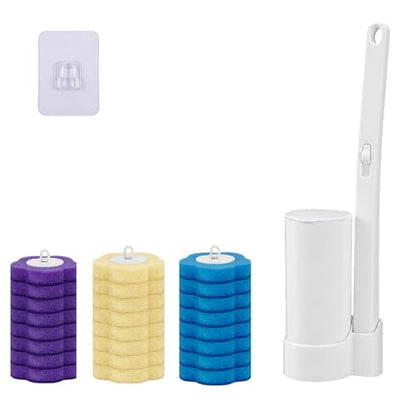 Disposable Toilet Brush Wand Starter Kit with 24 Pre-Loaded Cleaner-Infused Refills, Wall Mounted Toilet Bowl Cleaner System with Holder, Space-Saving Bathroom Cleaning Supplies for Home, RV