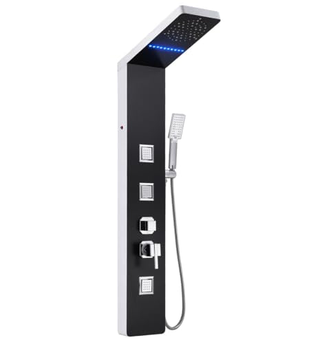 ELLO&ALLO Stainless Steel Shower Panel Tower System, LED Rainfall Head Rain Massage System with Body Jets, Black and Slive - color: Black and Slive