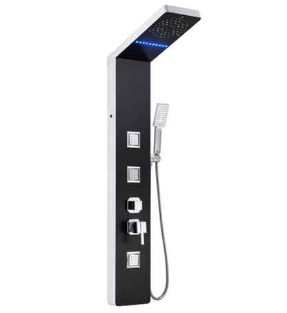 ELLO&ALLO Stainless Steel Shower Panel Tower System, LED Rainfall Head Rain Massage System with Body Jets, Black and Slive - color: Black and Slive