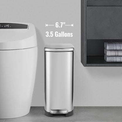 ELPHECO Bathroom Trash Can with Lid 3.5Gal Stainless Steel Step Garbage Can | 13.5 Litre Stainless Steel Pedel Garbage Can with Removable Inner Bucket, Wastebasket for Bathroom, Office, Bedroom, Silver - color: Silver