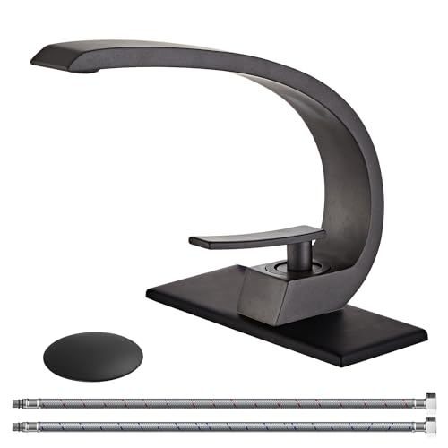 Matte Black Bathroom Sink Faucet, Unique Design and Pop Up Drain - color: Matte Black