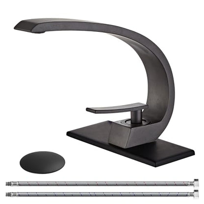 Matte Black Bathroom Sink Faucet, Unique Design and Pop Up Drain - color: Matte Black