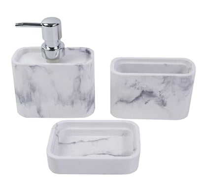 Hymmah Marble Pattern Bathroom Accessories Set, Toothbrush Holdr Set, 3 Pieces Resin Bathroom Set with Toothbrush Holder, Soap Dispenser, Soap Dish,Tumbler (Marble) - color: Marble