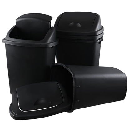 Swing Top Wastebasket Trash Can, 10 Gallon, 4-Pack | Sleek Black Garbage Bin with Lid, Fits 10 Gal Liners, for Kitchen, Bathroom, Garage and Workspace - size: 10 Gallon