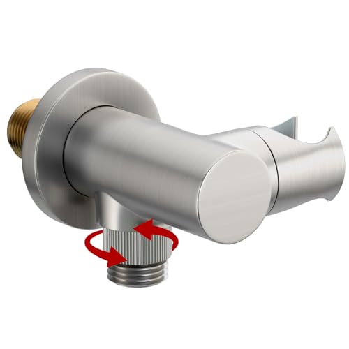 Bathroom Brass Round Water Supply Elbows Angle Adjustable Wall Mount Hand Held Shower Head Bracket with On/Off Flow Control Holder, Brushed Nickel - color: Brushed Nickel