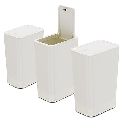 N. NETDOT 3 Pack 2.6 Gallon / 10L Bathroom Trash Can with Lid,Kitchen Garbage Can Small Trash Bin Waste Basket for Bathroom,Kitchen,Bedroom,Living Room,Office - Off White - color: Off White, size: 3 X 2.6 Gal