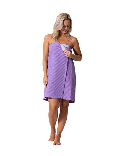Robe Direct Quick Dry, Lightweight Waffle Spa/Bath Wrap with Adjustable Closure & Elastic Top - color: Lavender, size: Large-X-Large