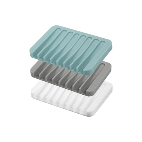 Generic 3 Pack Silicone Soap Saver, Waterfall Drainer Soap Holder, Extend Soap Life, White, Gray, Teal, Plastic, Square, Bath