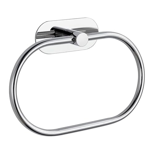 Towel Bar/Bath Towel Ring, Self Adhesive Hand Towel Ring for Bathroom, Stainless Steel Sticky Hand Towel Holder, No Drilling Modern Round Towel Hanger Wall Mounted (Chrome) - color: Chrome