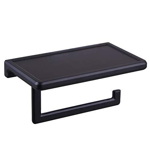 Toilet Paper Holder for Bathroom Solid ZINC Alloy Material and Superior Hotel Style Tissue Roll Holder with Cell Phone Storage Black D500091B - color: Black