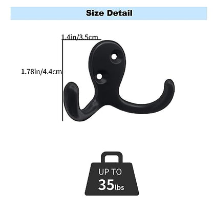 Kruodop 4 Pack Wall Hooks Wall Mounted Coat Hooks for Hanging Heavy Duty, Black Towel Hooks, Metal Double Coat Hanger with Screws Cup Retro for Coats, Handbags, Towels, Hat - color: black4pcs
