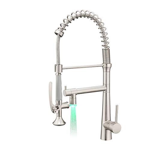 AIMADI Pull Down Kitchen Faucet with Sprayer,Commercial Single Handle | Stainless Steel Brushed Nickel Kitchen Sink Faucet with LED Light - color: Brushed Nickel-1, style: Commercial