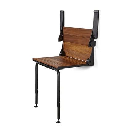 Silhouette Comfort Plus Folding Shower Seat with Armrests & Legs – Heavy-Duty Wall-Mounted Shower Bench, Teak Wood Seat with Black Frame - color: Black Frame, size: 18.73" x 15.25", style: Teak Wood