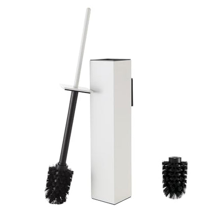 Toilet Brush and Holder Wall Mounted, White Aluminum with 2 Replaceable Heads, Bathroom Toilet Brush, Drill or 3M Adhesive Mount for Bathroom - color: White-wall Mounted