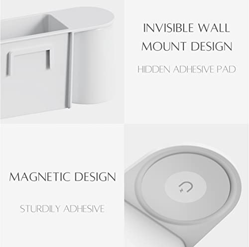Wall-Mounted Toothbrush and Toothpaste Holder - Self-Draining Design, Easy Installation, Space-Saving, White (Double - Two Magnetic Cups)
