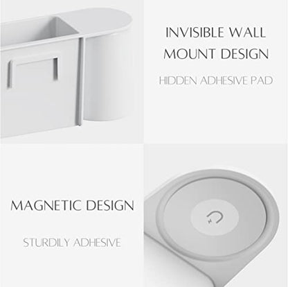 Wall-Mounted Toothbrush and Toothpaste Holder - Self-Draining Design, Easy Installation, Space-Saving, White (Double - Two Magnetic Cups)