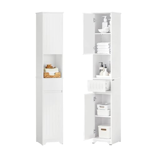 SoBuy Bathroom Storage Cabinet Adjustable Shelves, Tall Narrow, White | Compact Skinny Freestanding Bathroom Cabinet With Adjustable Shelves,Organizer For Tight Bathroom Corners, BZR109-W - color: White, size: Slim