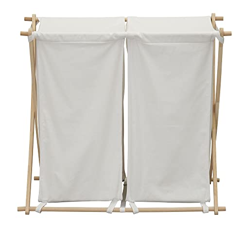 Household Essentials White Househod Essentials Double Laundry Hamper with Wood X Frame Large - color: White, style: Sorter