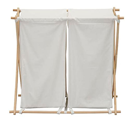 Household Essentials White Househod Essentials Double Laundry Hamper with Wood X Frame Large - color: White, style: Sorter