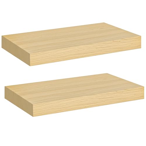 HOOBRO Floating Shelves for Wall, Wall Mounted Shelf Set of 2, 15.7" Hanging Shelf with Invisible Brackets, for Wall Decor Storage in Bathroom Bedroom Kitchen Living Room Office, Natural NL40BJ01 - color: Natural, size: 15.7 Inches