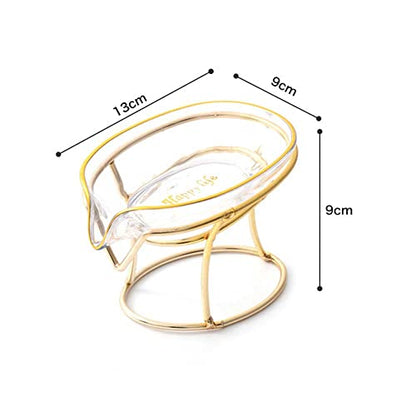 Self Draining Soap Holder Clear Plastic Soap Dish Soap Tray with Gold Iron Frame for Home Bathroom Shower Kitchen, 1 Piece