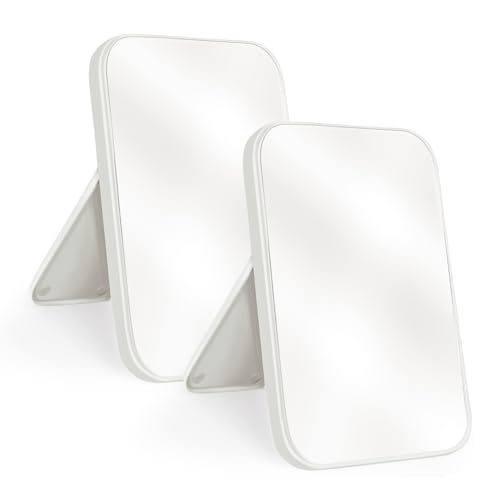 2Pcs Table Desk Vanity 8-Inch Makeup Mirror, Simple Portable Travel Mirror with Stand, Standing and Wall Hanging Dual-use White - color: 2pcs-white