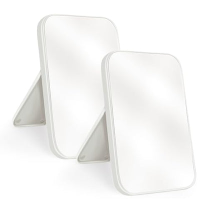 2Pcs Table Desk Vanity 8-Inch Makeup Mirror, Simple Portable Travel Mirror with Stand, Standing and Wall Hanging Dual-use White - color: 2pcs-white