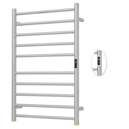 Electric Towel Warmer Rack,Heating Towel Warmer,Timer & Temperature Control,Wall-Mounted Plug-in for Bathroom,Brushed,Stainless Steel,10-Bar(31.5x20.08x4.41in) - color: Round-matte Brushed With Gold Top, size: 10 Bars