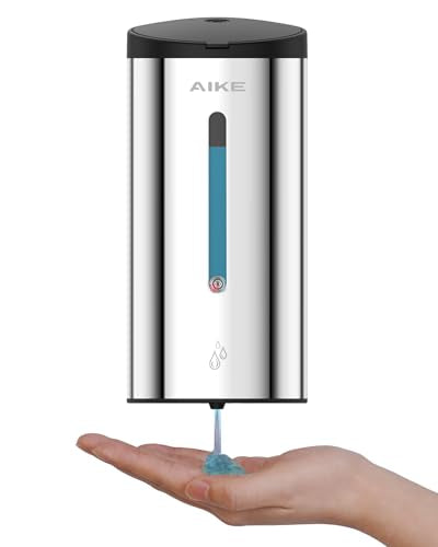 AIKE Classic Automatic Soap Dispenser,25oz for Commercial,Polished AK1205E | 5-Level Adjustable and Savety Key for Commercial(4*AA Batteries Not Included),No-drill and Screw Wall Mount for Space-Saving - color: Polished Stainless Steel