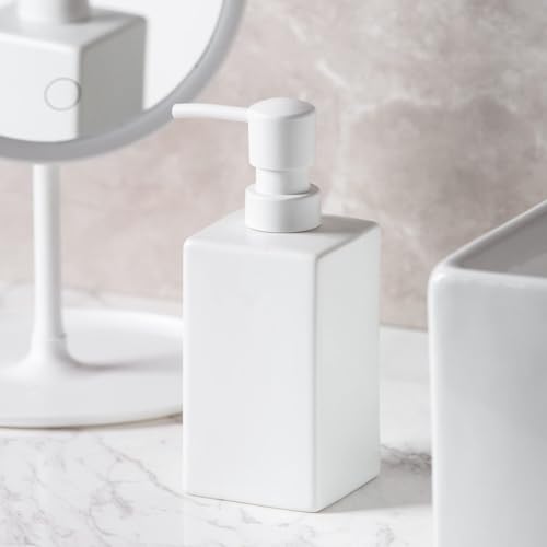 Lotion Dispenser Matte Soap Dispenser Ceramic Lotion for Bathroom Countertop Dish Soap Pump - color: Matte White, size: Square