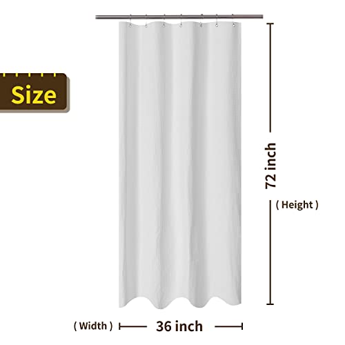 Barossa Design Waffle Weave Stall Shower Curtain Fabric 36 x 72 Inch, White | Hotel Luxury Spa, 230 GSM Thick Fabric, Water Repellent, Machine Washable, 36W x 72H for Small Stall - color: White, size: 36"W x 72"L (Pack of 1)