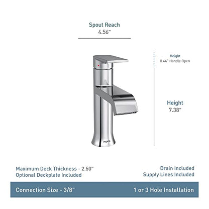 Moen Genta LX Matte Black One-Handle Modern Bathroom Sink Faucet with Optional Deckplate and Low-Arc Spout for Bath Countertop, 6702BL - color: Matte Black