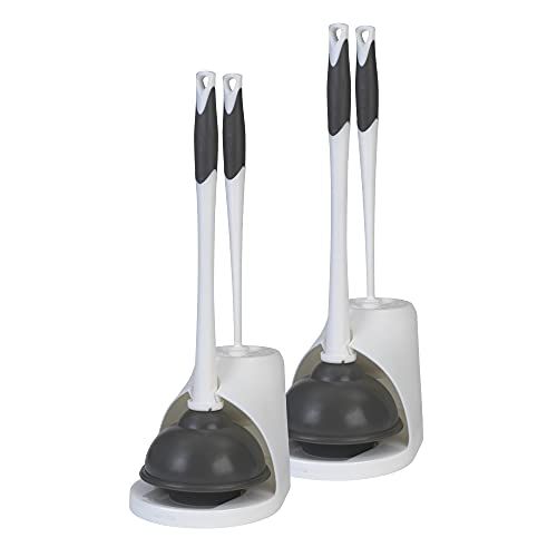 Clorox Toilet Plunger and Bowl Brush Combo Set with Caddy, 6.75" x 7" x 19.5", White/Gray, Pack of 2 - Plunger and Toilet Bowl Brush, Heavy Duty Plunger, Toilet Cleaning Brush, Freestanding Caddy - size: 2-Pack