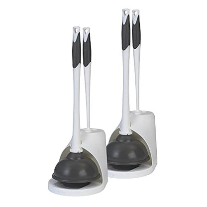 Clorox Toilet Plunger and Bowl Brush Combo Set with Caddy, 6.75" x 7" x 19.5", White/Gray, Pack of 2 - Plunger and Toilet Bowl Brush, Heavy Duty Plunger, Toilet Cleaning Brush, Freestanding Caddy - size: 2-Pack