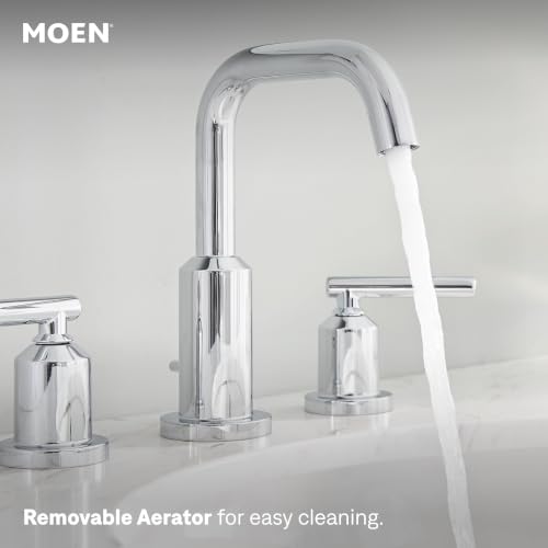 Moen Gibson Two-Handle High Arc Widespread Modern Bathroom Sink Faucet for 3-Hole Setups with Valve Included, Chrome, TV6142 - color: Chrome, style: Valve + Trim