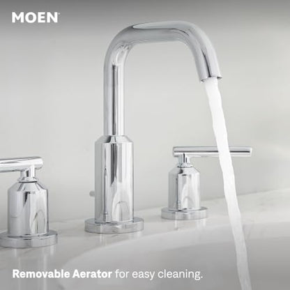 Moen Gibson Two-Handle High Arc Widespread Modern Bathroom Sink Faucet for 3-Hole Setups with Valve Included, Chrome, TV6142 - color: Chrome, style: Valve + Trim