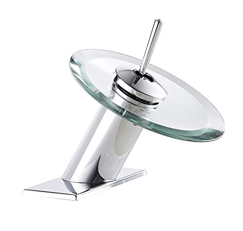 Waterfall Bathroom Sink Faucet Glass Spout Chrome One Handle Single Hole | Basin Vanity Bathroom Faucet Deck Mount with Cover Plate - color: Chrome, size: Short Design