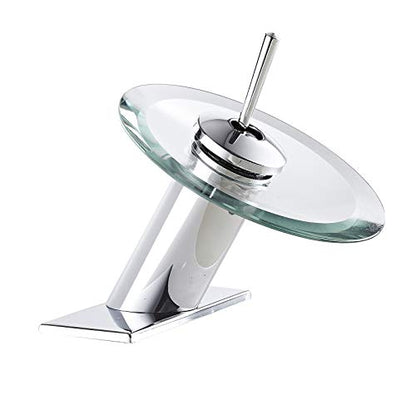 Waterfall Bathroom Sink Faucet Glass Spout Chrome One Handle Single Hole | Basin Vanity Bathroom Faucet Deck Mount with Cover Plate - color: Chrome, size: Short Design